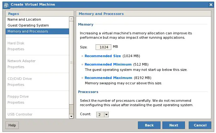 Configuring Virtual Machine Memory and CPU settings