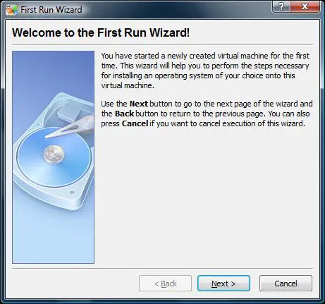 The VirtualBox First Run Wizard